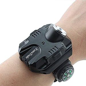 FomaTrade Super Bright Wrist LED Light R2 Rechargeable Waterproof LED Flashlight Wristlight,Watch Flashlight with Compass Tactical Flashlights for Outdoor Running, Hiking, Camping, Biking(Black)