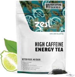 Zest 150mg High Caffeine Energy Leaf Blend - Earl Grey Black Tea - 20 Pack Bag - Hot or Iced - All Natural Strong Flavored Healthy Coffee Alternative Highly Caffeinated Substitute - Perfect for Keto