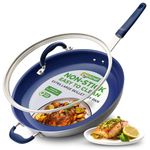 NutriChefKitchen 14'' Fry Pan with Lid - Extra Large Skillet Nonstick Frying Silicone Handle, Ceramic Coating, Blue Stain-Resistant and Easy to Clean, Professional Home Cookware (NCFRLD14)