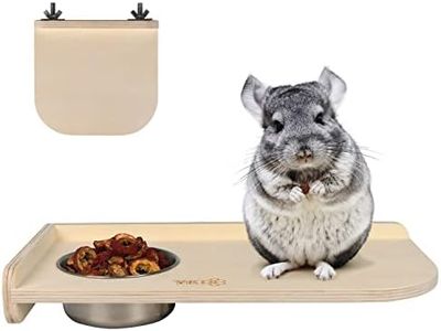 Chinchilla Wooden Platform Set, Chinchilla Cage Platform with Feeding Bowl, Small Animals Cage Accessories for Chinchilla Squirrel Gerbil Suger Glider Hamsters (Feeding Platform + Small Platform)