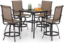 PHI VILLA 5PCS Patio Bar Set, Metal Bar Height Table and 2 Counter Height Swivel Chairs with Textilene Fabric and Thickened Black Metal Frame,High Patio Furniture for Garden,Yard