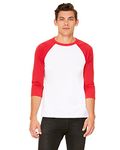 Bella + Canvas Adult 3/4 Sleeve Blended Baseball Tee (White/Red) (X-Large)