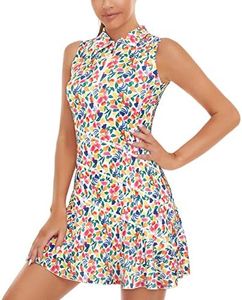 Misyula Tennis Dresses for Women,Athletic Dress with Shorts 2Pockets Zip Up Polo Sleeveless Golf Workout Dress(S-XL), Multi-Fruit, Medium