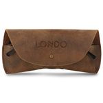 Londo Genuine Leather Eyeglasses & Sunglasses Case with Button Closure, Cinnamon