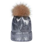 DOTBUY Metallic Gold Shiny Winter Knitted Hat Women Beanie Cap Ski Slouchy Hats Outdoor Sports Keep Warm Soft Lining Skull Cap (Silver,One Size)