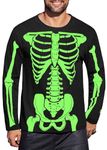 Mainfini Halloween Shirts for Men Pumpkin Funny T-Shirt Adult Man Novelty Costume Print Patterns Long Sleeve Ribbed Crewneck Glow in The Dark S