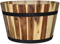 Classic Home and Garden Acacia Wood Whiskey Barrel Planter with Black Metal Band, 15.75in D x 9.5in H