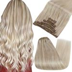 Fshine Clip in Hair Extensions Straight Balayage Ash Blonde to Bleach Blonde with Platinum Blonde Double Weft Real Hair Extensions Clip in Remy Hair Silky Straight Hair 18 Inch 7 Pcs 120g