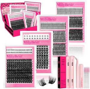 MilyBest Lash Clusters Kit 808Pcs Fluffy Eyelash Clusters D Curl Bottom Lashes Clusters 4 Styles Lash Kit with Spikes DIY Individual Eyelashes Glue Wispy Cluster Eyelash Extensions Kit De PestaƱas