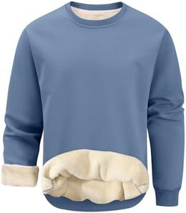 Gihuo Men's Warm Crewneck Sweatshirt Winter Sherpa Lined Fleece Sweatshirt Athletic Pullover Tops Loungewear (Blue-XXL)