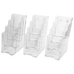 XMSound 3 Pack Acrylic Brochure Holder 4 Inch Wide 4 Tier Clear Literature Holder, Premium Acrylic Multi Pocket Display Stand, Wall Mount or Counter Top