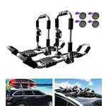 HUIMENG Kayak Roof Rack 4-in-1 Folding Adjustable Bilateral J-Shaped Roof Rack for Kayak/Surf/Ski Roof Carrier Rack with 4 PCS Tie Down Straps On Rooftop Mount on Car SUV Truck Crossbar