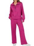 ANRABESS Womens 2 Piece Sweatsuits Half Zip Sweatshirt Sweatpant Two Piece Outfits Fall Tracksuit Sweat Lounge Matching Sets, Hot Pink, X-Large