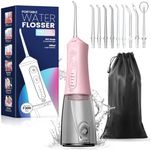 JTF Water Dental Flosser Picks for Teeth - 4 Modes Cordless Oral Irrigator, 300ML Portable Water Flosser & Rechargeable IPX7 Waterproof Water Teeth Cleaner for Home Travel with 9Jet Tips (Pink)