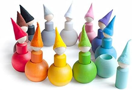 Ulanik Muñecas Peg con Sombreros en una Pelota Juguete Montessori Clasificador de Madera 12 Gnomos 60 mm Edad 3 + Clasificación y Conteo de Colores Muñecas Peg Educación Preescolar Aprendizaje