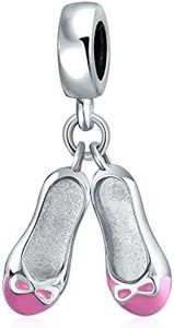 Pink White Prima Ballerina Shoes Ballet Slipper Dangling Bead Charm For Women Teen .925 Sterling Silver Fits European Bracelet