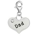 JewelleryJoy Dad Heart Rhinestone Clip On Lobster Silver European Charm Chain Bracelets in Organza Gift Bag (Dad Clip on)