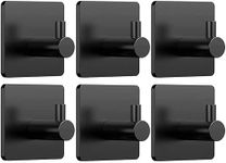 Hiagkmet 6 Packs Self Adhesive Wall Hooks Black Hangers Robe Towel Coat Hook Bathroom Hooks Stainless Steel No Drilling Hooks for Clothes Bathroom Bedroom Office Kitchen