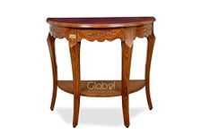 Globel Interiors India Wooden Solid Hand-Craft Round Carving Classic Table for Office | Home Furniture | Outdoor | Living Room (Teak Wood, Brown)