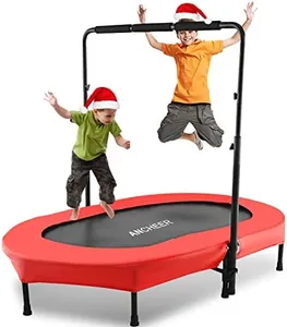 ANCHEER Mini Rebounder Trampoline with Adjustable Handle for Two Kids, Parent-Child Twins Trampoline Max Load 220lbs, Foldable Trampoline Exercise Trampoline for Indoor/Garden/Workout Cardio