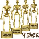 TISTON Halloween Party Supplies, 4 Pack Best Costume Skeleton Trophies, Funny Trophies with Stickers & Transparent Packing Box, Halloween Costume Contest Party Awards