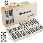 Doublefan Dominoes Set for Adults, Classical Board Games Double 9 Dominos Game Set with Spinner 55 Tiles with Brown Wood Case (2-7 Players) (55 PCS)