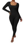 DOULAFASS Women Ribbed One Piece Jumpsuits Yoga Long Sleeve Workout Seamless Jumpsuits Ladies Outfit