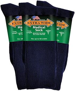 Extra Wide Men's Navy Medical (Diabetic) Mid Calf Crew Sock, Shoe Size 11-16 Up to 6E Wide 3PK, Antimicrobial, Made