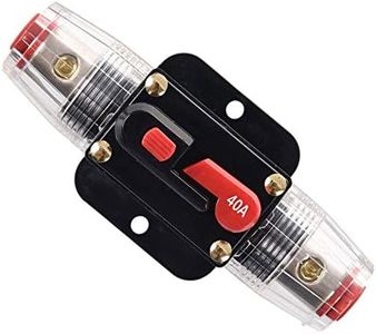 RKURCK 40 Amps Audio Inline Circuit Breaker Reset Fuse, 12V-24V DC Manual Reset Inline Fuse Holder for Car Marine Trolling Motors Audio, Stereo Switch and Solar Inverter System Protection 40A 1 Pcs