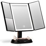 Fancii Large Makeup Mirror with Natural LED Lights, Lighted Trifold Vanity Mirror with 5x & 7x Magnifications - Dimmable Lights, Touch Screen, Cosmetic Stand - Sora (Black)