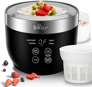 Bear Yogurt Maker, Greek Yogurt Maker Machine with Strainer and Timer Control, Stainless Steel Inner Pot, Automatic Digital with 2 Glass Jars 1 Quart for Home Organic Yogurt, Cheese, Fruit Wine