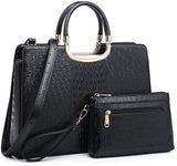 Womens Handbag Top Handle Shoulder Bag Tote Satchel Purse Work Bag with Matching Wallet (3-Ostrich Black) Large