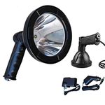 DICN Handheld LED Spotlight 5 Inch 2500lm for Hunting Camping Outdoor Rechargeable Portable Super Bright 800m Light Distance Built-in Battery 12V (Black)