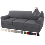 Turquoize 4 Pieces Sofa Covers T Cushion Sofa Slipcovers for 3 Cushion Couch Cover Stretch Sofa Slip Cover Furniture Covers with 3 Individual Seat Covers, Machine Washable (3 Cushion Sofa, Gray)
