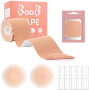 Antmoilios Boobtape, Breathable Breast Lift Boob Tape Booby Tape, 1 Body Tape, 2 Pieces Silicone Breast Reusable Adhesive Bra, 36 Pieces Double Sided Tape, for Large Breasts A-G Cup (Light Beige)