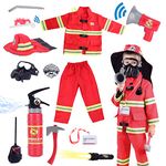 Lesheng Space 13 Piece Kids Fireman Costume Firefighter Dress-Up Toy Set For Children Boys And Girls Fire Chief Pretend Role Play With Accessories Red, Synthetic