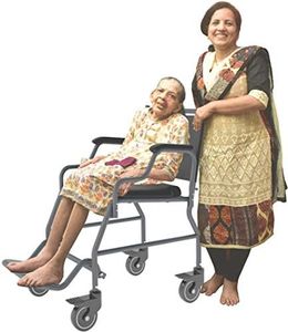ARCATRON MOBILITY Reinventing Assisted Living By Frido|2000 Commode Wheelchair With Removable Armrest,Locking Caster Wheels,Cushion Seat,150 Kg,For Elderly,Tall & Heavy Adults With Limited Mobility