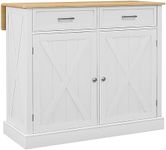 HOMCOM Rolling Kitchen Island with Drop Leaf Wood Breakfast Bar, Farmhouse Kitchen Cart with 2 Drawers, Adjustable Shelves for Dining Room (White)