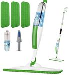 Mops for Floor Cleaning Microfiber Spray Mop with 3 Washable Reusable Pads, a Refillable 14 oz Bottle and Scrubber Wet Dry Flat Sweep Mop with 360 Degree Swivel Head for Home Hardwood Laminate, Green