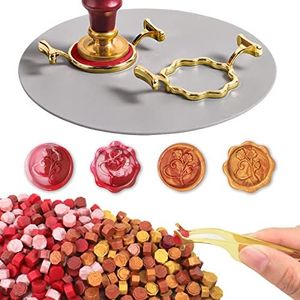Yelsky 400pcs Wax Seal Kit With 2 Metal Molds in Round Flower Shape, Silicone Craft Mat for 1In Stamp, Beads for Gift Wedding Valentine's Day Cards