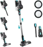 EyeVac Reach 6-in-1 Cordless Stick Vacuum | Lightweight Powerful Suction for Hard Floors & Rugs | 35 min Runtime, Rechargeable, LED Lights, Brushless Motor, Great for Pet Hair (Black w/Turquoise)