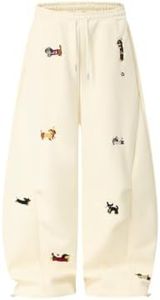 Aelfric Eden Embroidery Puppy Baggy Barrel Sweatpants Casual Y2K Elastic Drawstring Unisex Wide Leg Pants Lantern Trouser Apricot L