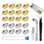 Telgoner 20pcs 3D Printer Nozzle Kit, 12x Brass+ 8x Stainless Steel MK8 Nozzles For 0.2mm 0.4mm 0.6mm 0.8mm 1.0mm Extruder Print Head with Nozzle Cleaner Tool for Creality CR-10 / Ender 3/5