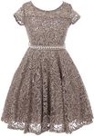 iGirlDress Cap Sleeve Floral Lace Glitter Pearl Holiday Party Flower Girl Dress Size 4-14, Silver, 12