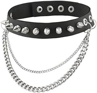 HZMAN Fashion Women Men Cool Punk Goth metal spikes studded link leather collar choker necklace