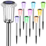 Eyrosa Solar Outdoor Lights, 10 Pack Solar Pathway Lights Outdoor Waterproof, Stainless Steel Solar Stake Lights for Garden Yard Path Walkway Driveway Patio Lawn Decor - Color Changing