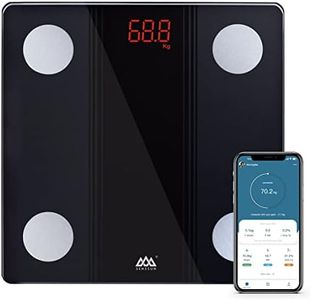 SENSSUN Bascula de Baño Digital Grasa Corporal,Inteligente Báscula Grasa Corporal Bluetooth,Monitores de Composición Corporal, 150kg/330lb 26 * 26cm, Pantalla LED(negra)