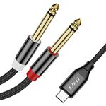 J&D USB C to Dual 6.35mm 1/4 inch Stereo Splitter Y Cable, USB Type C to Dual 6.35 mm 1/4 inch TS Audio Cord for iPhone 15/15 Plus/15 Pro/15 Pro Max, Tablet, Laptop, Amplifier, Mixer, 2 Meter