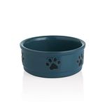 Sweejar Ceramic Dog Bowls with Paw Pattern, Dog Food Dish for Medium Dogs, Porcelain Pet Bowl for Water 35 Fl Oz (Fog Blue)