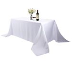 Waysle 90 x 156-Inch Oblong Tablecloth, 100% Polyester Washable Table Cloth with Round Corner for 8Ft. Rectangle Table, White